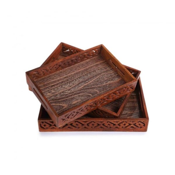 Premium Wooden Tray Set – Pack of 3 Elegant Wooden Trays for Serving & Home Use - Image 3