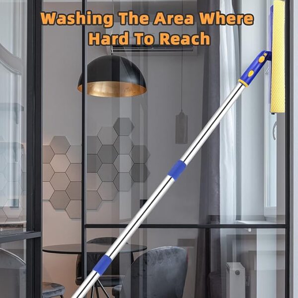 2-in-1 Squeegee & Sponge Mop Long Handle Window Cleaning Kit Household Squeegee with Extension Pole for Cleaning 12 Fit Height - Image 7