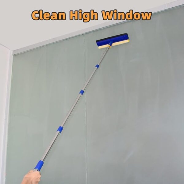 2-in-1 Squeegee & Sponge Mop Long Handle Window Cleaning Kit Household Squeegee with Extension Pole for Cleaning 12 Fit Height