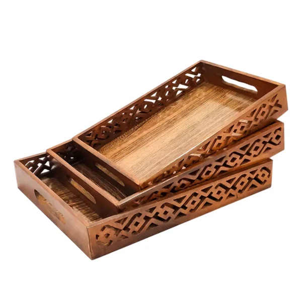 Premium Wooden Tray Set – Pack of 3 Elegant Wooden Trays for Serving & Home Use - Image 4