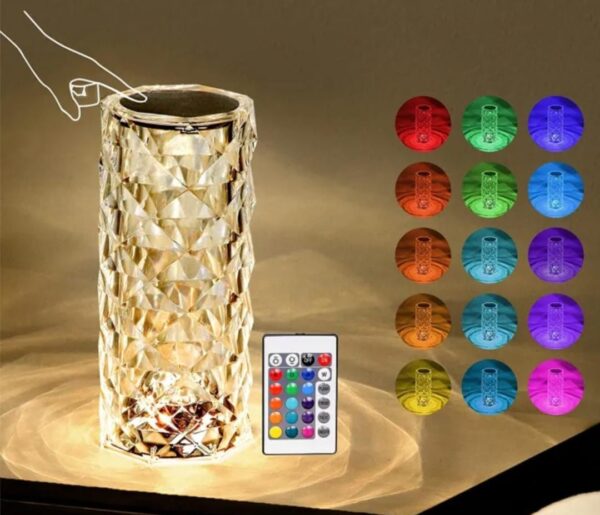 Diamond Rose Crystal Lamp 16 Color Changing touch Lamp USB