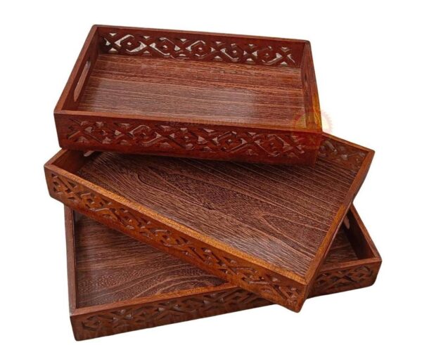 Premium Wooden Tray Set – Pack of 3 Elegant Wooden Trays for Serving & Home Use