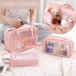 ( 3pcs) Washbag Makeup Bag Wear-resistant Large Capacity Portable Cosmetic Makeup Pouch (pink color)