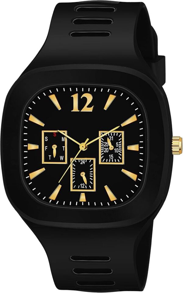 Stylish Black Silicone Strap Watch for Men with Square Dial - Image 2