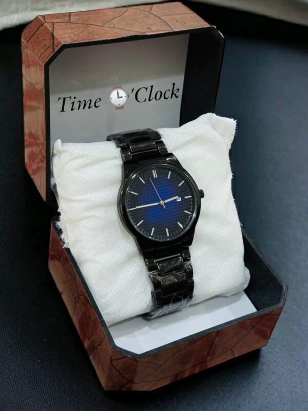 Round Shape watch Gents Chain Date Watch Stainless Steel black strap