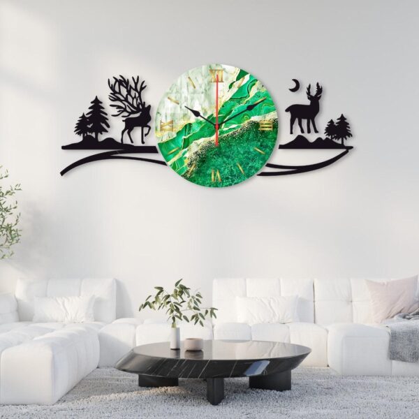 DEERS IN FOREST AND MOUNTAIN SCENIC WALL CLOCK for Home and Offices - Image 2