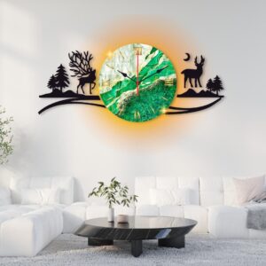 DEERS IN FOREST AND MOUNTAIN SCENIC WALL CLOCK for Home and Offices