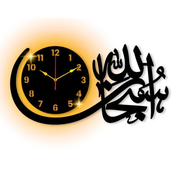 (With light )Subhan Allah clock    Wall Decor  Wall clock I Wall clock for bedroom - Image 2