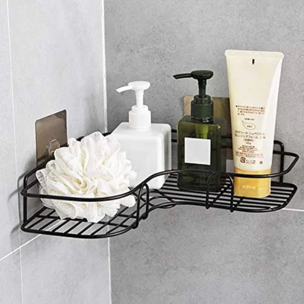 Kitchen Bathroom Corner Metal Rack Shelf New Design With Hook - Image 3