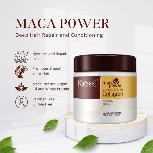 Karseell Collagen Hair Treatment Mask in jar packaging for damaged and dry hair Collagen-infused hair mask for deep conditioning and hair repair Hair treatment mask for frizz control, shine, and smoothness Karseell hair mask for chemically treated and colored hair Protein-rich collagen hair mask for split end repair and nourishment Karseell Collagen hair mask displayed with creamy texture Deep repair hair treatment mask with collagen for salon-quality results at home Hair mask product shot for moisturizing and strengthening damaged hair