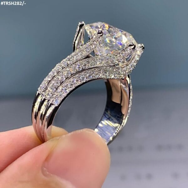 Round Curved Link Ring – Zircon & Pearl Accent, Silver-Plated - Image 4