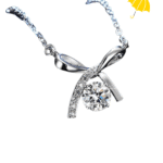 Silver rhodium-plated bow pendant necklace with rhinestone accent
