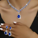 Royal Blue Luxury Diamonds Necklace and Earrings Jewelry Set for Women