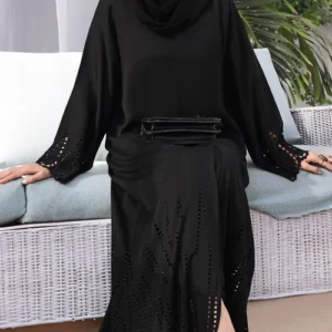 Nayaab “Marjan” Black Nidha Abaya (ID: LPL1637) – Modest Kimono-Style Daily Wear with Front Details 💎