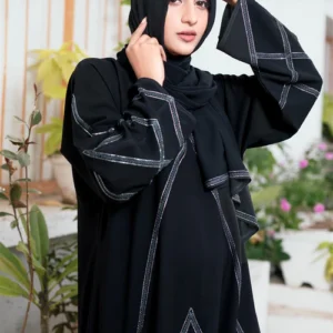 Elegant Black Front Open Stone Work Modest abaya 👗🖤