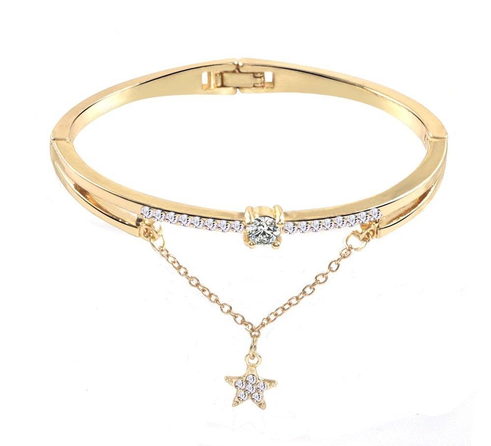 Gold Plated Rhinestone Star Round Adjustable Bracelet - Image 2