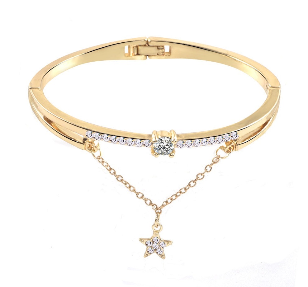 Gold Plated Rhinestone Star Round Adjustable Bracelet