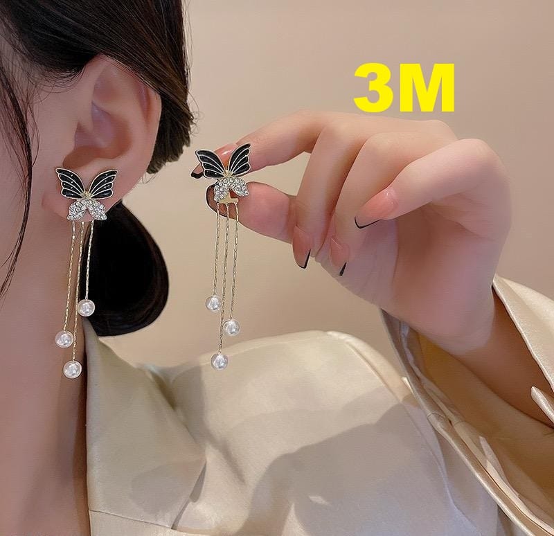 Butterfly Pearl Drop Earrings - Image 4