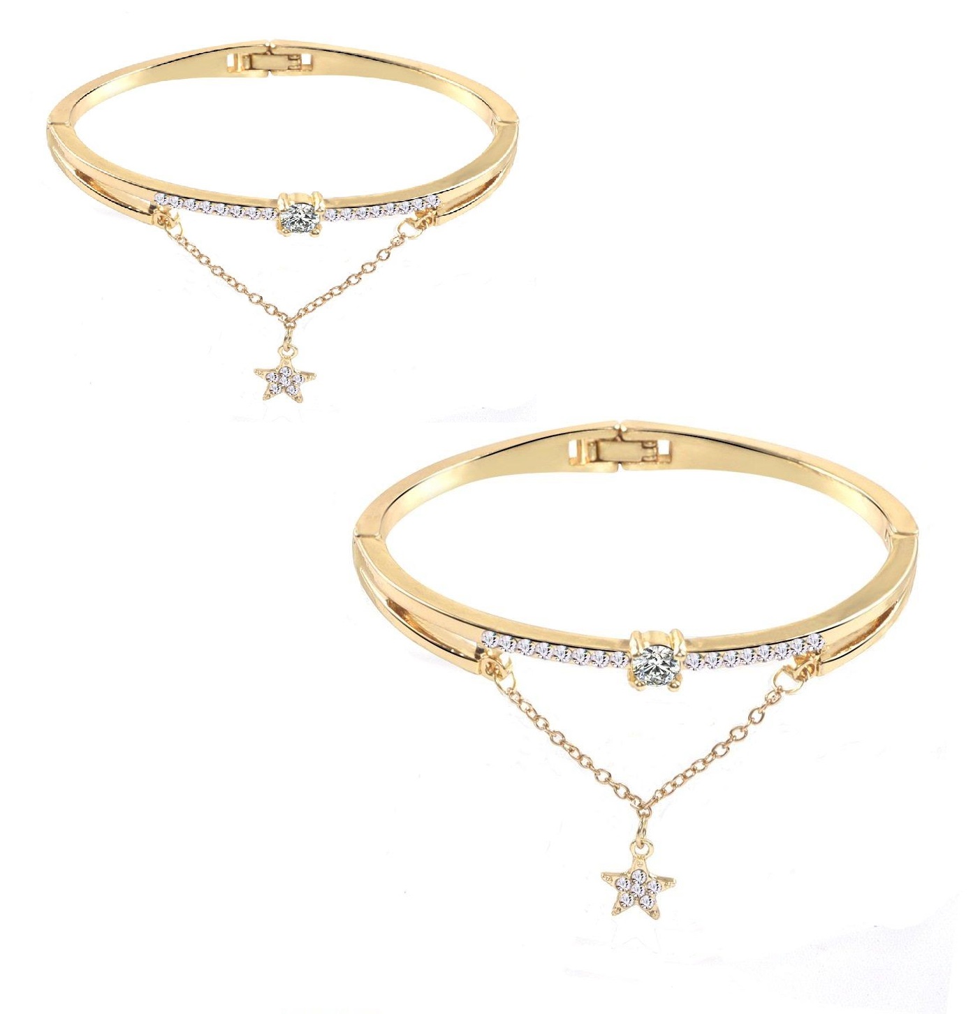 Gold Plated Rhinestone Star Round Adjustable Bracelet - Image 4